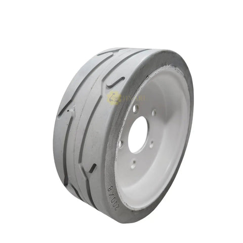 Non Marking 200X8 Front Tire And Rim Wheel Set Part 108020 showing solid rubber design and white rim for Skyjack electric lifts.