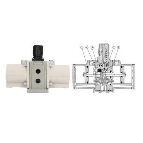 Gas Booster Pump For Industrial Air Systems, Pneumatic Booster Valve That Doubles Inlet Pressure Up To 2x with schematic design