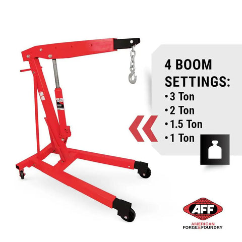 Straight Up Heavy Duty 3 Ton Hydraulic Engine Hoist Cherry Picker Crane with telescopic boom and 4 boom settings.