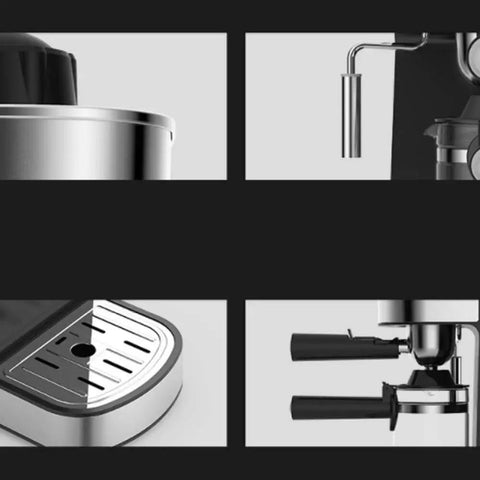 Close-up details of the Compact Semi Automatic Coffee Maker Featuring 5 Bar Pressure Pump for creamy lattes and bold espressos.