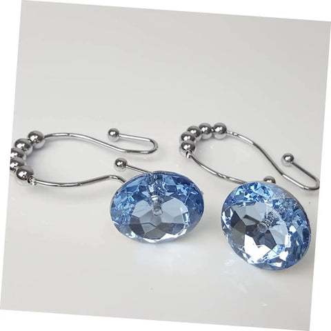 Blue Stainless Steel Shower Curtain Hooks With Rhinestones Rust Resistant Double Glide Rings 12 Piece Set For No Fuss Easy Hanging Of Curtains And Liners Decorative Hooks To Brighten Your Bathroom