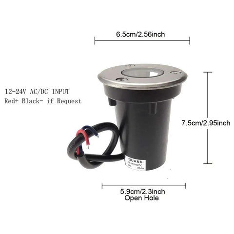 12 Pack 3W In Ground Well LED Lights Cool White 6000K Low Voltage 12V 24V DC AC Outdoor Landscape Spotlight with dimensions.