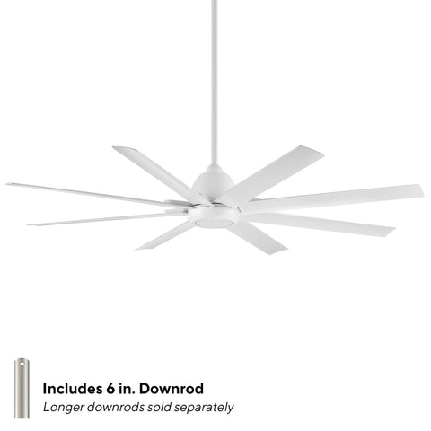 Heavy Duty 66 Inch Outdoor Ceiling Fan With Remote Control In Matte White overhead view with blades and included downrod.