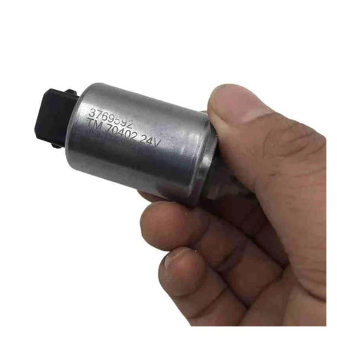 1PC 3769592 24V Proportional Solenoid Valve For Excavator Transmission Built Like Steel With Integrated Filter And Rock Solid Voltage Control For Dead Smooth Gear Shifting Hydraulics, held in hand.