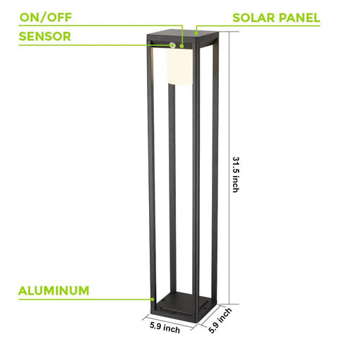 Outdoor Solar Landscape Floor Lamp With Motion Sensor 60W Equivalent Aluminum Waterproof Height 31.5 in, Black Frame