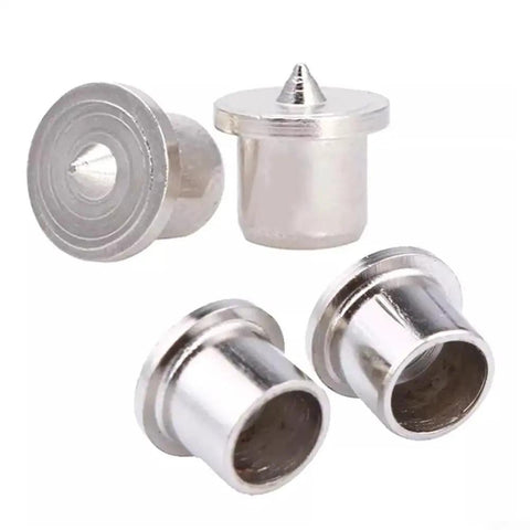 Eight Piece Dowel Center Pin Set For Woodworking With 6mm 8mm 10mm And 12mm Hollow Drill Bit Markers in chrome plated steel.