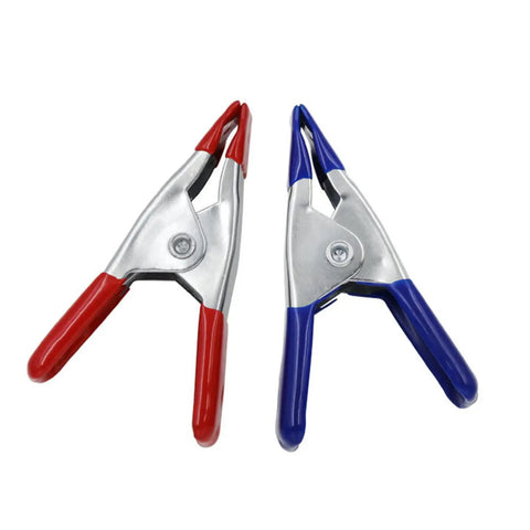 2 Inch Heavy Duty Spring Clamps For Woodworking And Photo Studio Backdrops, nickel plated metal clips with red and blue grips