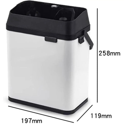Automatic Electric Coffee Handle Cleaner And Knock Box For Busy Baristas Quick Portafilter Ground Shaker 150 Watt Motor side view showing dimensions.