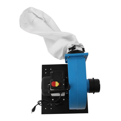 1HP Industrial Dust Collector With Wheels 550 CFM Airflow Metal Husky Design showing top view of blue body and white filter bag.