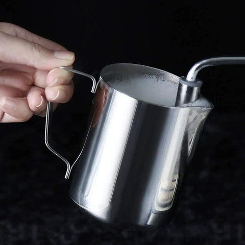 Solid No Fuss Compact Fully Automatic Bean To Cup Coffee Maker Black One Touch Grinding Machine showing a stainless steel milk frothing pitcher.