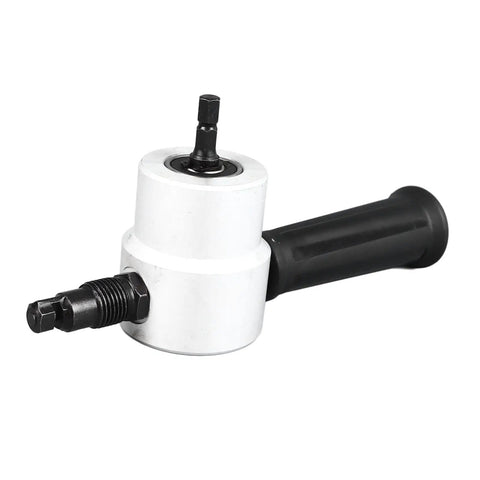 Super Fast Double Head Sheet Metal Nibbler Drill Attachment, adjustable metal cutter with black handle, ideal for tight spots.