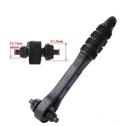 Versatile 2-In-1 Drill Chuck Key With Integrated Ratchet And 12.5Mm Square Drive Socket Wrench, black finish, dimensions shown.