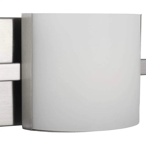 Close-up of etched glass shade on Arch LED 3-Light Vanity Light With Etched Glass, Modern Bath Fixture In Brushed Nickel