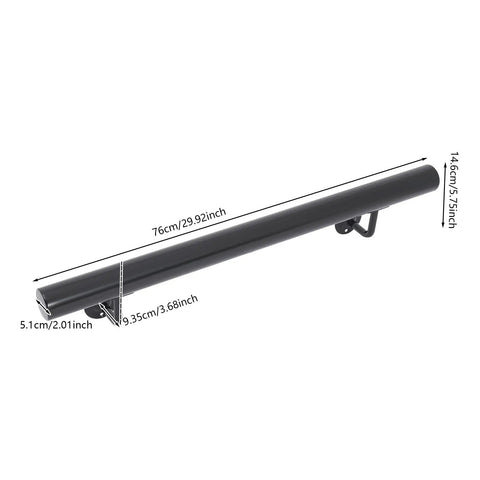 Heavy Duty Wall Mount Stair Handrail In Sleek Black Stainless Steel dimensions 76cm length 14.6cm height for indoor steps