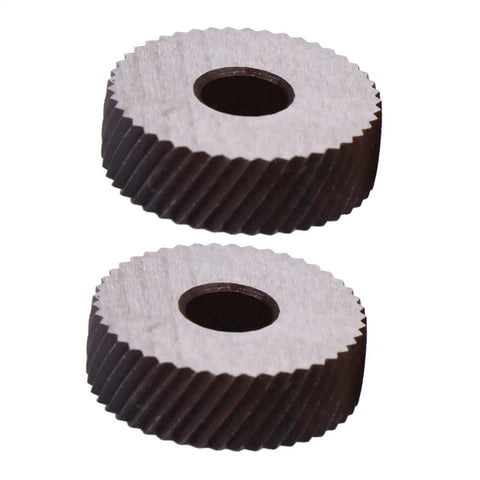 3 Piece No Frills Shop Gear Knurling Tool Set For Lathe Machines With Diagonal Cut Wheels showing two hardened steel knurling wheels.