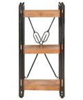 3 Tier Industrial Bookcase With Solid Acacia Wood And Black Steel Frame For Small Spaces, Rustic Modern Display Shelf side view