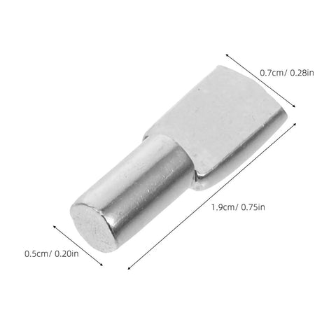 Stainless Steel Shelf Pins 5mm Nickel Plated Adjustable Pegs For Glass Cabinets Hidden Mounting, close-up with dimensions.