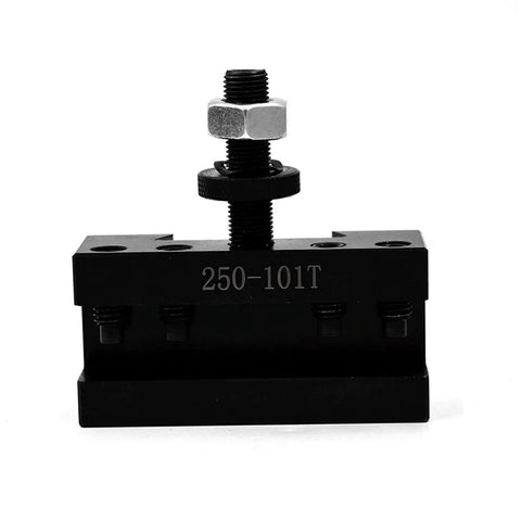 Front view of Heavy Duty Quick Change Tool Post Set For Mini Lathe And CNC Lathe, 250-101T model, steel construction, black color