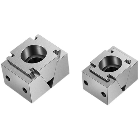 Rugged Aluminum Ok Clamp Fixturing For Cnc Machining Center And Precision Milling Vice With Side Threaded Hole Semicircular Jaw Nuts And Bolts Performance For Sculpture Carving Model Making Workshop Projects viewed from above, showcasing square and round workpiece capability.