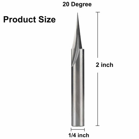 20 Degree V Groove Router Bit For Letter Outlining And Wood Sign Carving, V Point Profile Bit For Tracing Lines, Shown with Dimensions