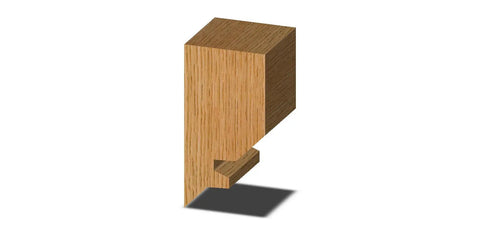 Wood block with cut demonstrating Pro Grade 45 Degree Lock Miter Router Bit With Two Inch Diameter And Half Inch Shank use for joints.
