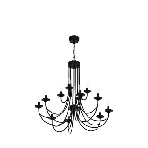 Farmhouse Twelve Light Candle Chandelier Black Wrought Iron Pendant Light 2 Tier Rustic Industrial Ceiling Fixture