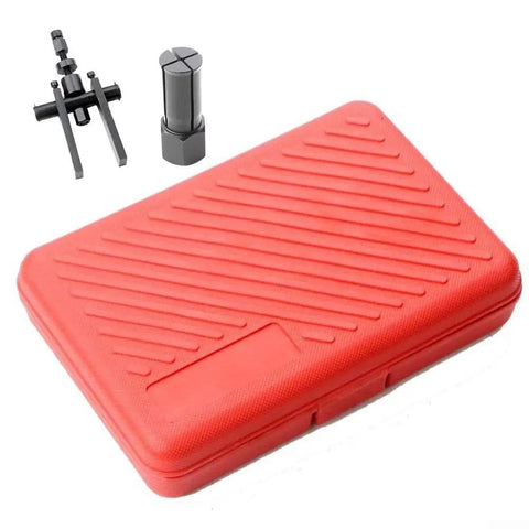No Sweat Motorcycle Wheel Bearing Puller Set Featuring Ten Quick Grip Tools sized eight to twenty five mm with rugged red case.
