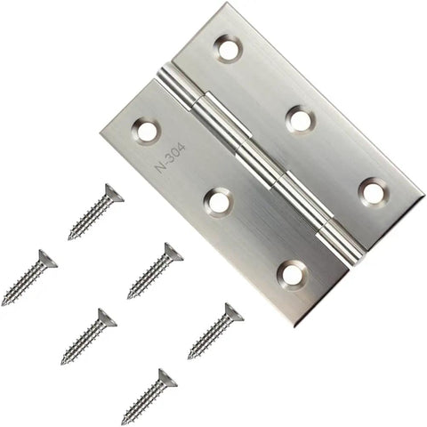 Heavy Duty 3 Inch Door Hinges Brushed Nickel Stainless Steel Set with screws for cabinets and furniture.