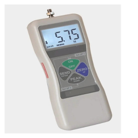 Push Pull Force Tester Digital Dynamometer for Tension and Pressure Handheld Portable Force Meter with Peak Hold High Resolution Readout for Precise Lab and Field Testing shown with 5.75 N display