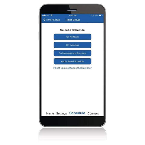 Mobile app interface for Smart WiFi In-Wall Timer For Your Smart Home Plug-N-Play 15 Amp 7-Day Programmable Schedule