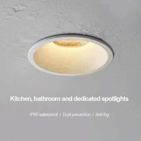 Built Tough Recessed Led Downlights 8 Pack With Ip65 No Sweat Waterproof Seal in kitchen ceiling, showing anti-fog spotlight.