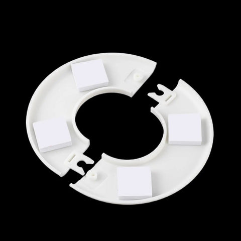 Foolproof Wall Split Flange For One Inch Pipe Cover White Abs Plastic Workhorse Grade Heavy Duty Crack Resistant Pipe Trim Four Pack Wall Hole Shield No Drama Setup showing a circular white ABS flange with square tabs.