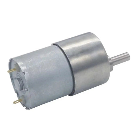 Heavy Duty DC Gear Motor Delivering Kickass Torque And Smooth Operation Through Metal Reduction Gearbox At 200RPM viewed from the side.
