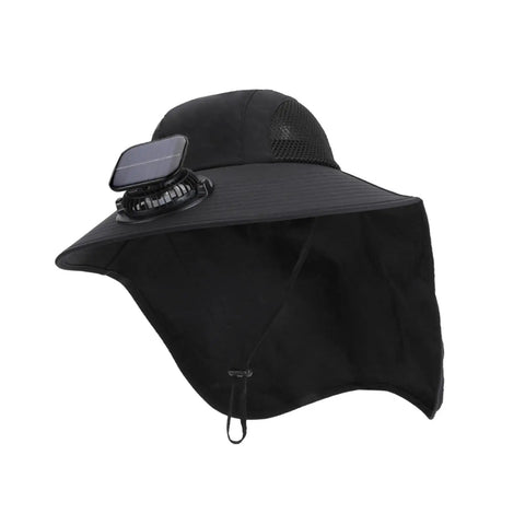 Solar Powered Fan Hat With Detachable USB Solar Power, Wide Brim Sun Shield, Adjustable Fit and Breathable Nylon in Black