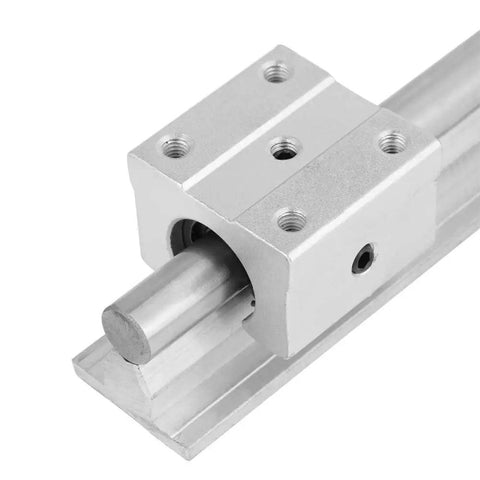 200mm Linear Slide Rail Kit With SBR12UU Bearing Blocks, shown with aluminum alloy block and carbon steel shaft for CNC routers and mills.