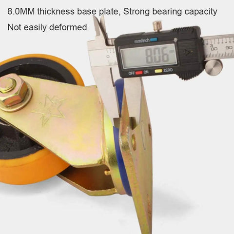 Top Shelf Four Piece Rubber Plate Casters With Swivel Wheels And Locking Brakes showing 8mm thick base plate and heavy-duty wheel design.