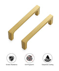 Two brushed brass cabinet handles from 30 Pack Solid 3-3/4 Inch Square Kitchen Cabinet Handles Brushed Brass Drawer Pulls with anti-fingerprint