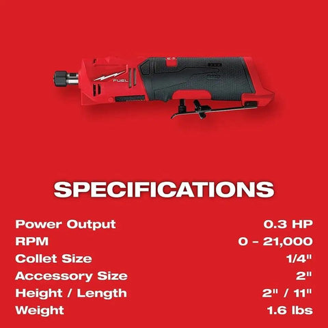 Kickass Cordless Die Grinder Kit With Dual 12V 2 Amp Batteries And Swift Charge Dock Three Mode Rpm Selector responsive trigger, red design.