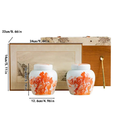 Heavyweight Ceramic Food Storage Jars With Secure Snap Lids, Spring Blossom Tea And Coffee Canister Set shown with measurements.