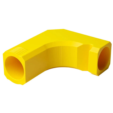 Table Saw Dust Collector Adapter Tool Free Install No Fuss Fits Most Saws With Durable Dust Port, yellow right angle view.