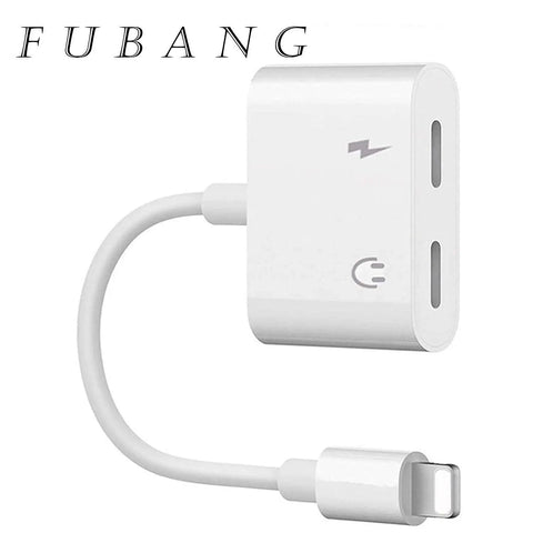 FUBANG Dual USB Charger Adapter with Lightning Connection for fast charging devices, compact design for portability.