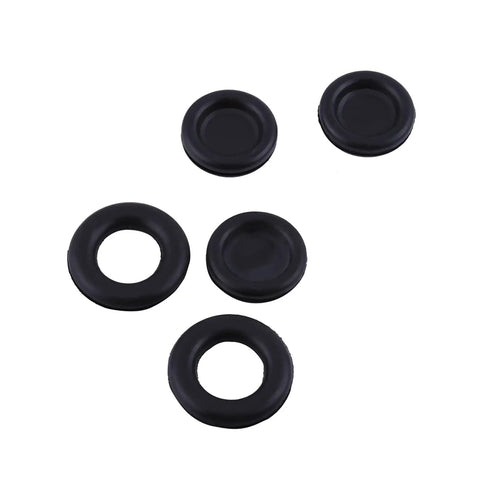 Close-up of black rubber grommets from 125 Piece Rubber Grommet Kit In 18 Sizes For Electrical Wiring Auto Firewall Plumbing PC Hardware And Piano Repair