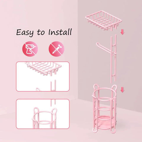 Assembly guide for Pink Floor Standing Toilet Paper Holder With Extra Shelf And Back Up Storage Dispenser For Bathroom
