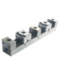 Rock Solid Industrial Vise Featuring Multi Station Side Fixed Parallel Jaws And Expanded Metal Build For Hella Durable Workholding And Killer Precision Fixturing In Every Shop, showing jaws detail from side view.