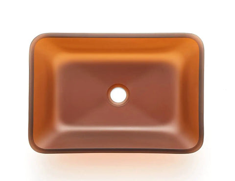 Top view of Star Gold Camelia Series Rectangular Tempered Glass Vessel Sink For Bathroom, Tea Matte Finish, above counter design