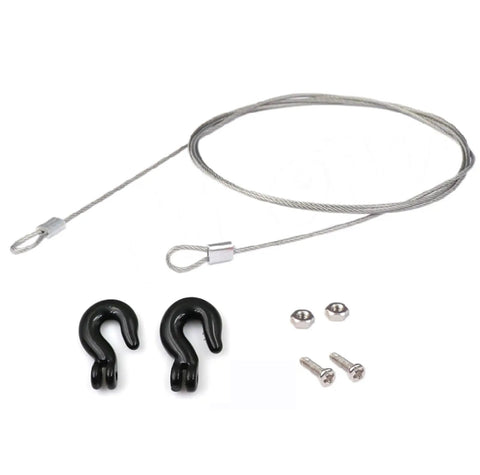 Beefy RC Trailer Tow Hook Chain Shackle Set With Rope Winch Accessory for 1/10 Scale Crawlers, black shackles and steel cable