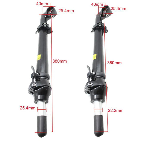 Foldable Bike Stem With Quick Release Aluminum Alloy Adjustable Handlebar Stem For 22.2mm Or 25.4mm Clamps Teeth Grip Design Lightweight 855 890g 380mm Length Fits Most Road And Mountain Bikes, shown in black with measurements marked
