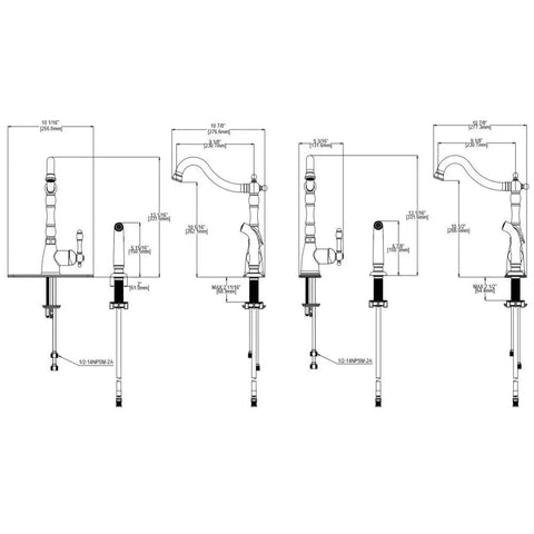 Dimensions of Single Handle Kitchen Faucet With Side Sprayer In Satin Nickel Or Oil Rubbed Bronze Finish, Victorian Style
