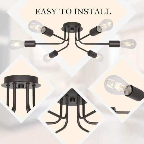 Six Light Sputnik Chandelier In Oil Rubbed Bronze Semi Flush Ceiling Light For Kitchen Dining Room Living Room Foyer Indoor Lighting