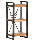 3 Tier Industrial Bookcase With Solid Acacia Wood And Black Steel Frame For Small Spaces, Rustic Modern Display Shelf
